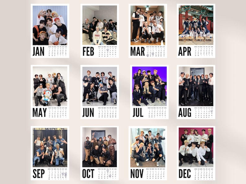 Stray Kids OT8 Calendar 2024 A3, A4, A5 PDF SKZ Digital Calendar Desk