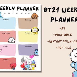 BT21 Weekly Planner | BT21 Printable Planner | BTS Weekly Planner | A4 | Printable | Instant Download