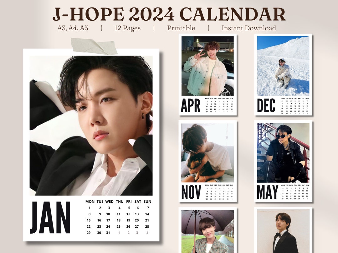 Jhope Calendar 2024 A3, A4, A5 PDF BTS Digital Calendar Desk and Wall Calendar Printable Instant
