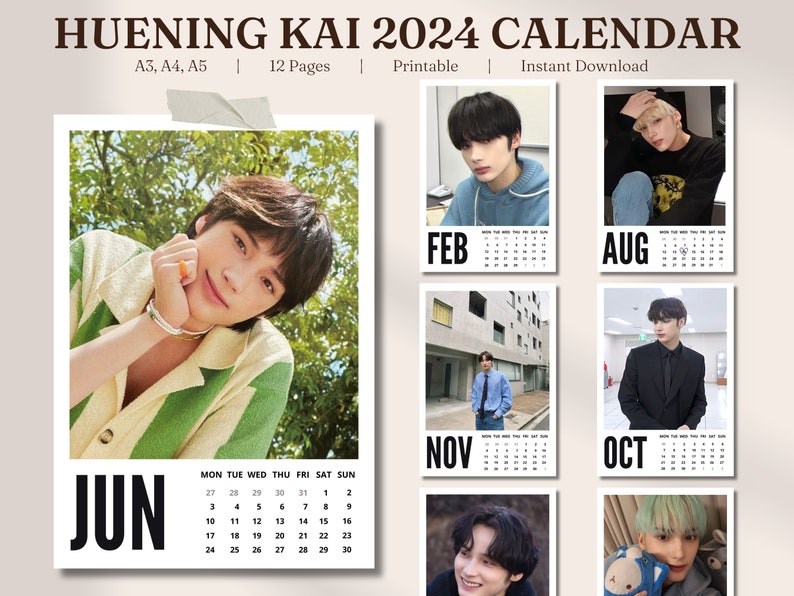 Txt Huening Kai Calendar 2024 A3, A4, A5 PDF Txt Digital Calendar Desk