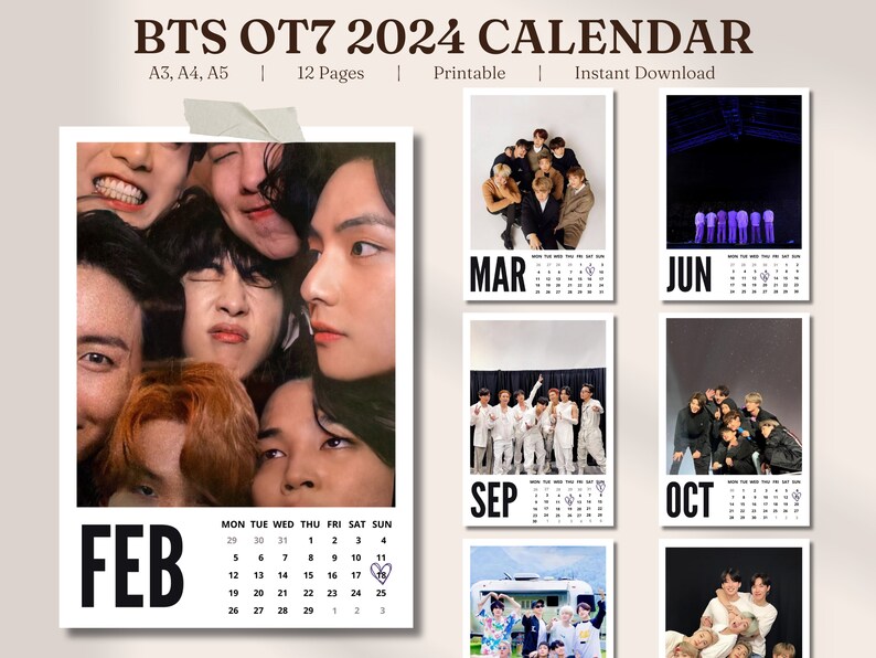 Calendario BTS OT7 2024 / A3, A4, A5 / PDF / Calendario Digital BTS ...