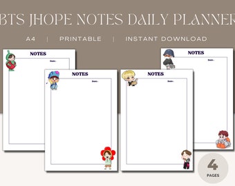 BTS Jhope Notes Daily Planner / BTS Stationary / Paquete de planificador / A4 / 4 páginas / Imprimible / Descarga instantánea