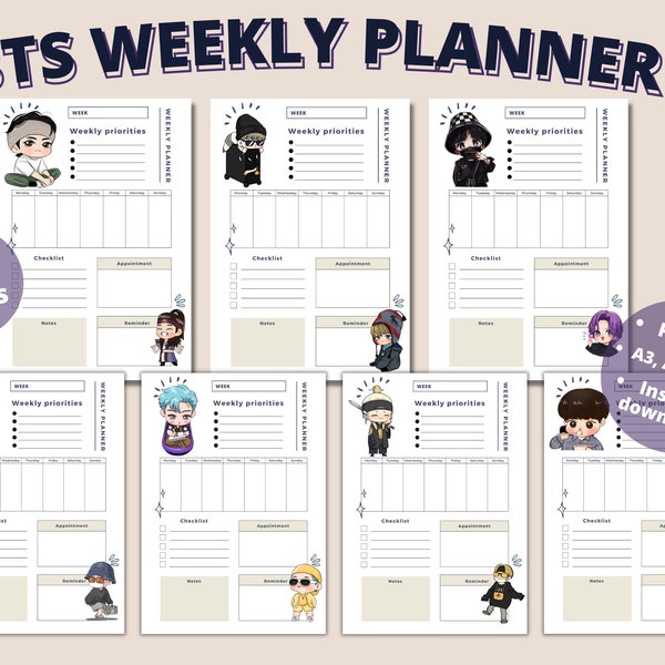 BTS Planner | BTS Weekly Planner | BTS Stationary | Planner bundle | A3, A4, A5, A6 | Printable | Instant Download