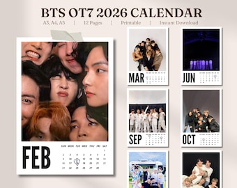 Bangtan OT7 Calendar 2026 | A3, A4, A5 | PDF | Bangtan Digital Calendar | Desk and Wall Calendar | Printable | Instant Download