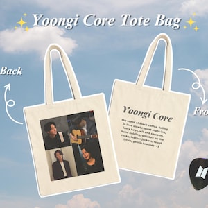 fourre-tout Yoongi Core | Sac en toile | 100 % coton | Esthétique | K-pop | Cadeau | Kpop | RM, Jin, Suga, Jhope, Jimin, V, Jungkook