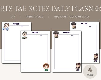 BTS Taehyung Notes Daily Planner / BTS Stationary / Paquete de planificador / A4 / 4 páginas / Imprimible / Descarga instantánea