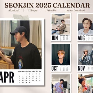 Jin Calendar 2025 | A3, A4, A5 | PDF | BTS Digital Calendar | Desk and Wall Calendar | Printable | Instant Download