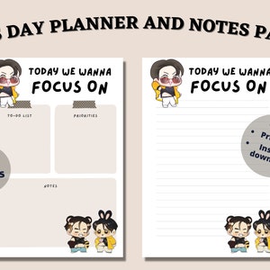 BTS Day Planner and Notes | Focus on Jk Chibi Planner | BTS Daily Planner | BTS Stationary | A4 | Printable | Instant Download