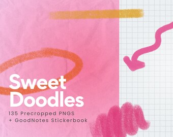 Sweet Doodles - Doodles PNG pré-recadrés numériques pour GoodNotes, Canva, Notability, etc.