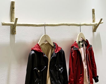 20-Inches Natural Wood Branch Clothes Rack: Wall Mounted Floating Rail
