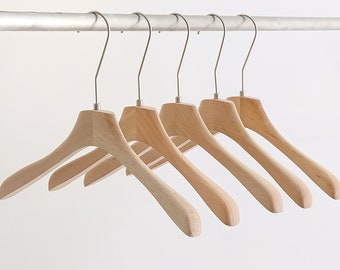 Handcrafted Beech Wood Hangers, Non-Slip Wooden Hangers for Wardrobe, Set of Wooden Clothes Hangers