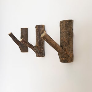 Handcrafted Natural Wood Wall Hooks with Bark, Rustic Branch Coat Hooks for Entryway, 1.58-inch