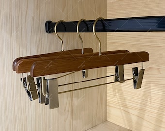 Retro Wooden Pants Hangers with Clips , Natural Wood Bottom Jeans Skirt Hanger, Clip Hanger for Trousers, Slacks