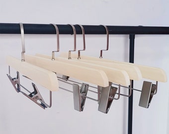 360-Degree Rotatable Rubber Wood Hanger, Adjustable Metal Clips Pants Hangers, Multipurpose Trouser Hangers, Stylish Wardrobe Organizer