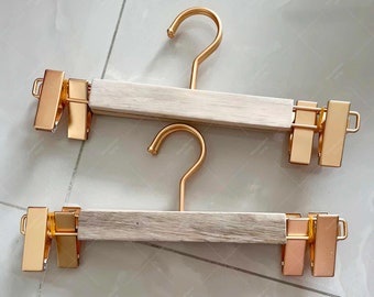 Camphor Wood Luxury Trouser Hanger with Metal Clips, Elegant Camphor Wooden Hanger, Premium Closet Organizer, Durable Wood Hanger