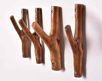 Natural Wood Tree Branch Wall Hook | Original Ecological Solid Wood Hooks | Rustic Decorative Wood Hooks With Nails