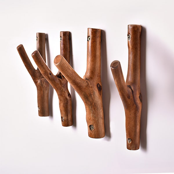 Natural Wood Tree Branch Wall Hook | Original Ecological Solid Wood Hooks | Rustic Decorative Wood Hooks With Nails