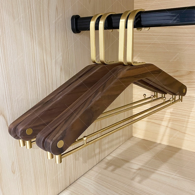 Flat Wooden Suit Hanger w/Non-Slip Bar (Walnut/Brass) main image 1