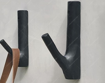 Gancho de pared de madera negra: Perchero rústico hecho a mano con forma de rama
