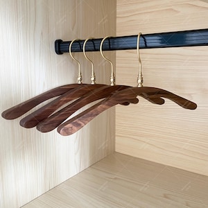Wooden Coat Hangers,Walnut Wood Hanger with Brass Hook , Vintage Curved design, Handcrafted Coat Hangers For Jacket,Suit,Shirt