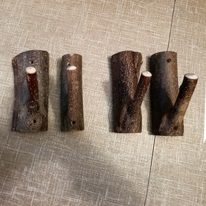 Rustic Wood Branch Wall Hook with Bark - Entryway Coat Hanger