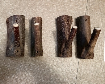 Perchero de pared rústico con forma de rama de madera y corteza - Perchero para entrada