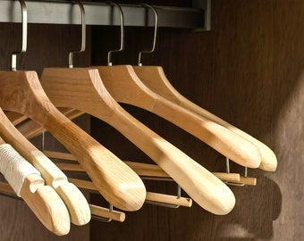 Beech Wood Hangers, Wood Wide Shoulders Coat Hanger with Crossbar, Non-Slip Wooden Hangers for Suits, Shirts