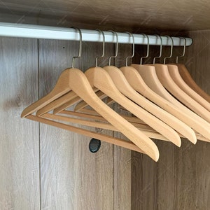 Premium Beech Wood Hanger, Non-Slip Broad Shoulder Coat Hanger, Elegant Clothes Hanger with Bar for Pants, Skirts, and Suits, Durable Hanger