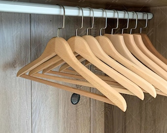 Premium Beech Wood Hanger, Non-Slip Broad Shoulder Coat Hanger, Elegant Clothes Hanger with Bar for Pants, Skirts, and Suits, Durable Hanger