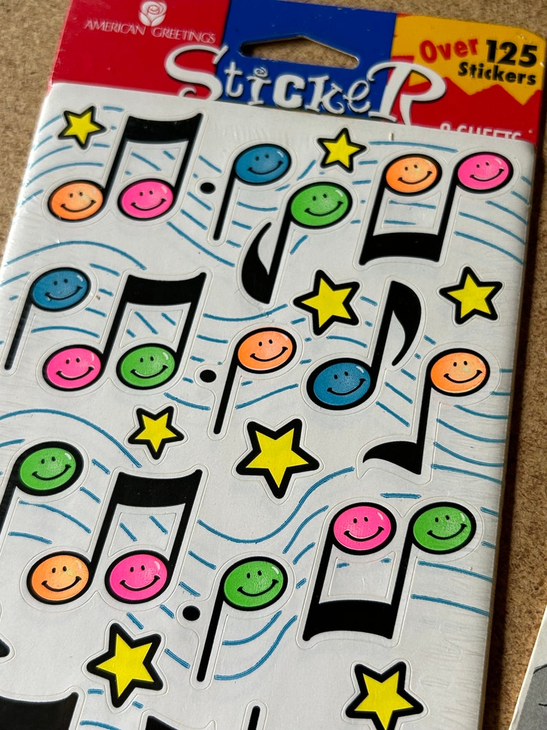 Stickers - Neon Happy Musicial Notes Stars NEW Sticker Package of 8 ...