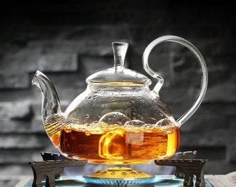 1pc Heat Resistant High Borosilicate Glass Teapot With High Handle, 600ml/800ml/1100ml