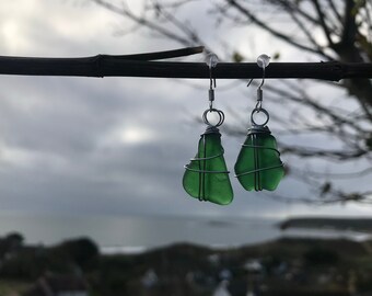 Green sea-glass earrings
