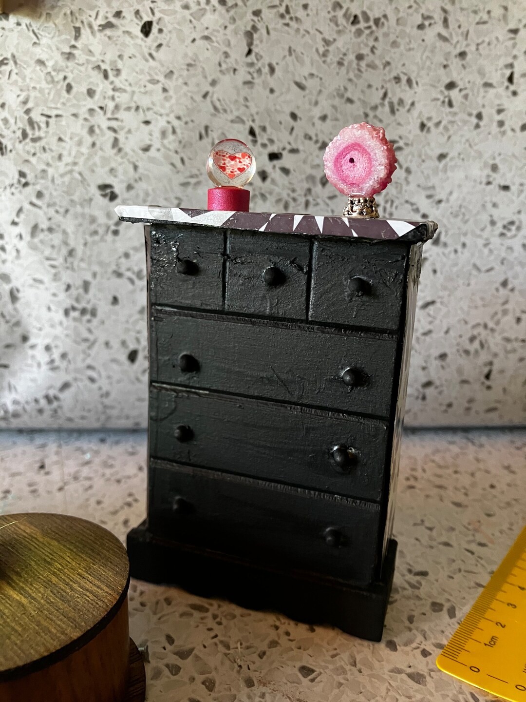 Miniature Wood Tall Dresser Black Chalk Paint With Sealer for