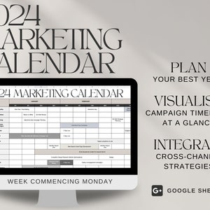 2024 Marketing Calendar, Campaign Planning Tool, Weekly Multi Channel Strategy, Week Commencing Monday for Marketing Managers