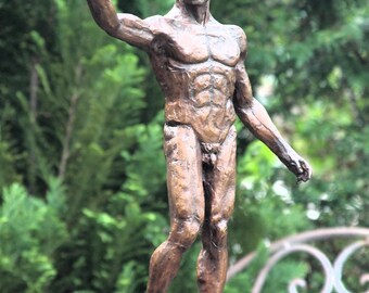 Adán de bronce resistente de gran tamaño hecho a mano sobre base de mármol 39 cm