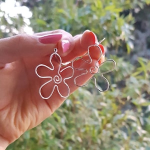 Abstract Flower Earrings, Handmade wire jewellery, Handcrafted, gemstone, Silver, sterling silver, Copper, funky, floral, groovy, 70&#39;s