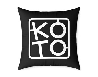 Oreiller à logo Koto | Coussin géométrique minimaliste noir et blanc | Décoration d'intérieur moderne et japonaise | Coussin carré