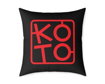 Oreiller à logo Koto | Coussin géométrique minimaliste noir et rouge | Décoration d'intérieur moderne et japonaise | Coussin carré