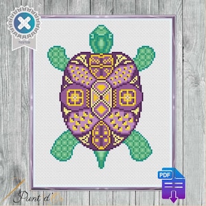 Mandala turtle violet yellow- Cross Stitch Pattern - Instant download PDF - Pattern Keeper tested - Modern cross stitch