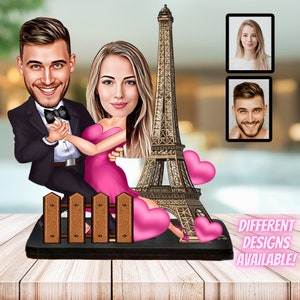 Benutzerdefinierte 50. Jahrestag Paar Geschenk Eiffelturm Cartoon Figur vom Foto Niedliche Geschenke für Paar Geschenk für Sie Ihn Romantische Figur Geschenk