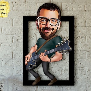 Guitar Player Cartoon from Photo, Guitarist Gift, Guitar Hero, Wall Hangings for Guitarist, Musician Portrait, Home Deco, Gift for Musician