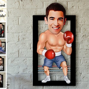 Aangepaste bokser karikatuur cadeau, bokser coach cadeau, bokser cadeau, boksring karikatuur, gepersonaliseerde bokser cartoon foto cadeau, verjaardagscadeau voor hem