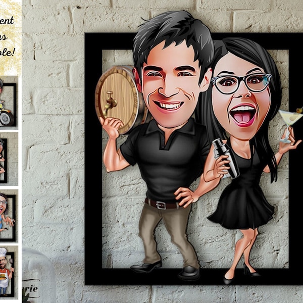 Personalized Couple Caricature Framed Printing, Caricature From Photo, Digital Couple Photo Printing, Couple Anniversary Gifts, Wall Art