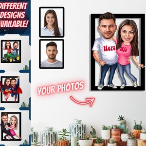 Cadre photo découpe caricature couple personnalisé, cadeau couple drôle Saint Valentin, cadeau photo personnalisé pour la Saint Valentin, idées cadeau photo de couple
