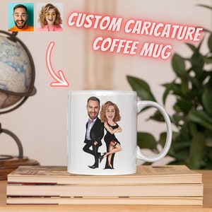 Tazza da caffè personalizzata con foto di cartoni animati di coppia, tazza da caffè caricatura di coppia, regalo di tazza con foto di cartoni animati personalizzata, regalo di tazza da caffè, idea regalo personalizzata
