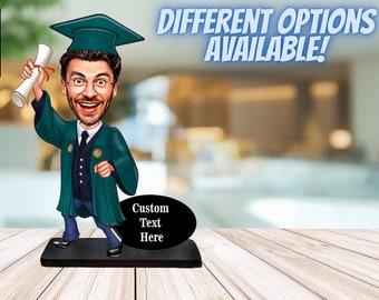 Personalized Graduation Caricature Figurine, Custom Cartoon Photo Gift for Graduate