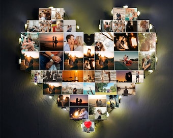 Custom Photo Collage Frame, Heart Shaped Frame, Photo Wall Hanging, Photo Album Gift, Personalized Frame, Gifts for Couple, Couple Foto Gift
