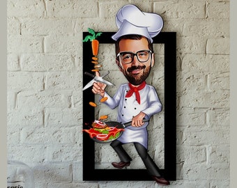 Custom Kitchen Chef Caricature Frame for Him Man | Kitchen Chef Gift  | Best Gifts for Chefs and Kitchen Gift Ideas | Food and Cooking Gifts