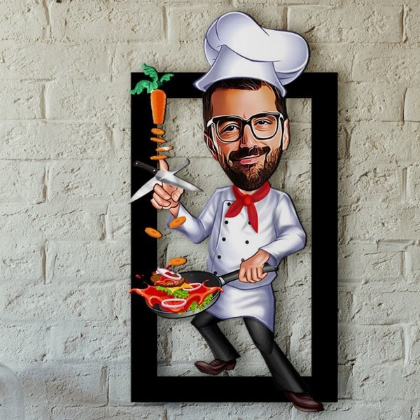 Custom Kitchen Chef Caricature Frame for Him Man | Kitchen Chef Gift  | Best Gifts for Chefs and Kitchen Gift Ideas | Food and Cooking Gifts