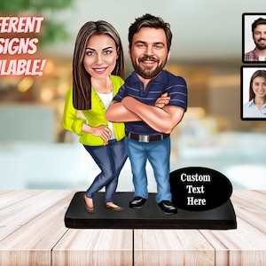 Paar Cartoon Figur aus Foto | 50. 40. Jahrestag Karikaturgeschenk | Geschenk zum 70. Geburtstag für Eltern | Benutzerdefinierte Foto Cartoon Geschenk